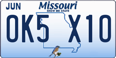 MO license plate OK5X1O