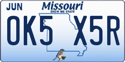 MO license plate OK5X5R