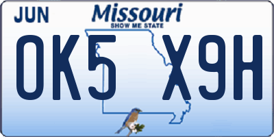 MO license plate OK5X9H