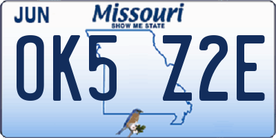 MO license plate OK5Z2E