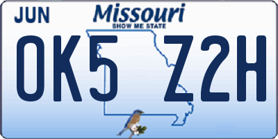 MO license plate OK5Z2H