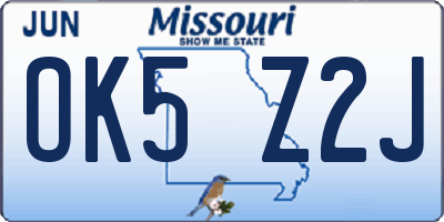 MO license plate OK5Z2J