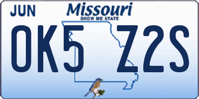 MO license plate OK5Z2S