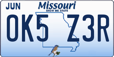 MO license plate OK5Z3R