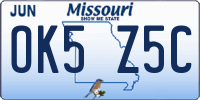 MO license plate OK5Z5C