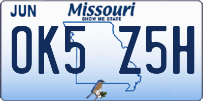 MO license plate OK5Z5H