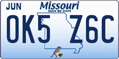 MO license plate OK5Z6C