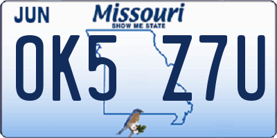 MO license plate OK5Z7U