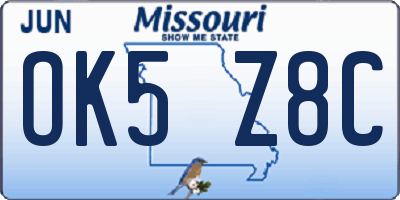 MO license plate OK5Z8C