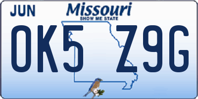 MO license plate OK5Z9G