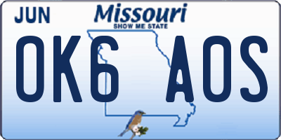 MO license plate OK6A0S