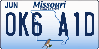 MO license plate OK6A1D
