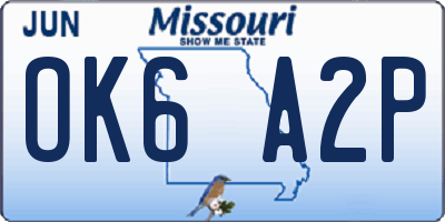 MO license plate OK6A2P