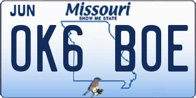 MO license plate OK6B0E