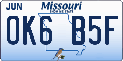 MO license plate OK6B5F