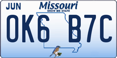MO license plate OK6B7C