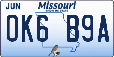 MO license plate OK6B9A