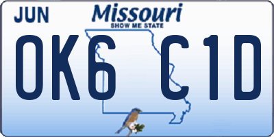 MO license plate OK6C1D