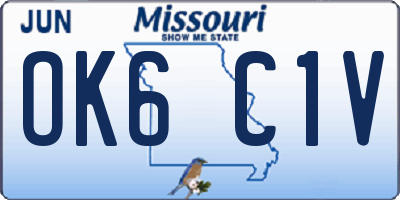 MO license plate OK6C1V