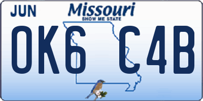 MO license plate OK6C4B