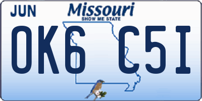 MO license plate OK6C5I