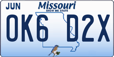 MO license plate OK6D2X