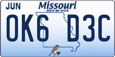 MO license plate OK6D3C