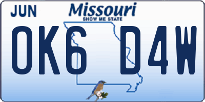 MO license plate OK6D4W