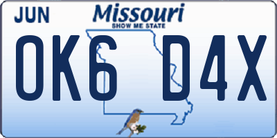 MO license plate OK6D4X