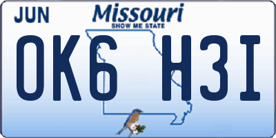 MO license plate OK6H3I