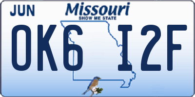 MO license plate OK6I2F