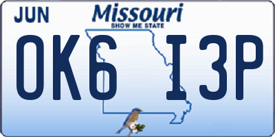 MO license plate OK6I3P