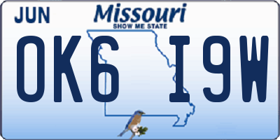 MO license plate OK6I9W