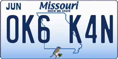 MO license plate OK6K4N
