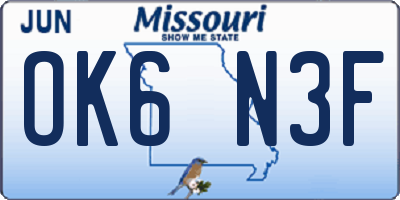 MO license plate OK6N3F