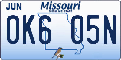 MO license plate OK6O5N