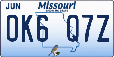 MO license plate OK6Q7Z