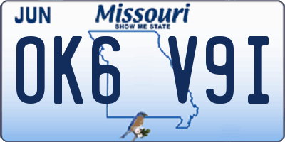 MO license plate OK6V9I