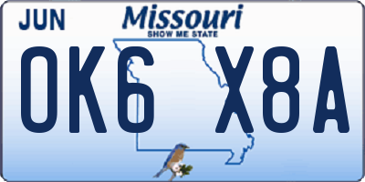 MO license plate OK6X8A