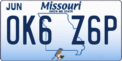 MO license plate OK6Z6P