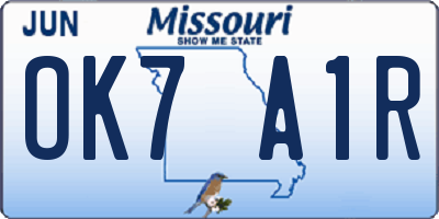 MO license plate OK7A1R