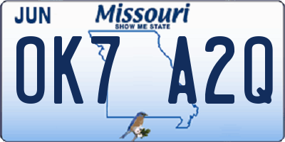 MO license plate OK7A2Q