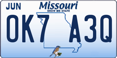 MO license plate OK7A3Q