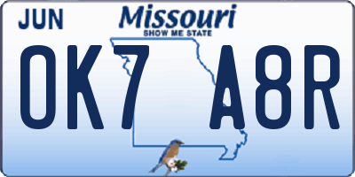 MO license plate OK7A8R