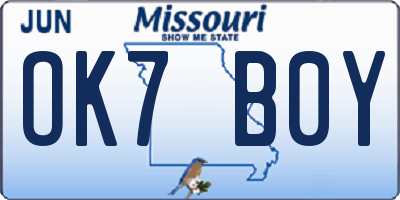 MO license plate OK7B0Y