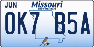MO license plate OK7B5A