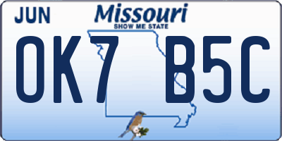 MO license plate OK7B5C