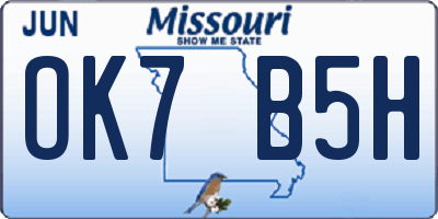 MO license plate OK7B5H