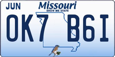 MO license plate OK7B6I
