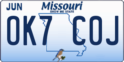 MO license plate OK7C0J